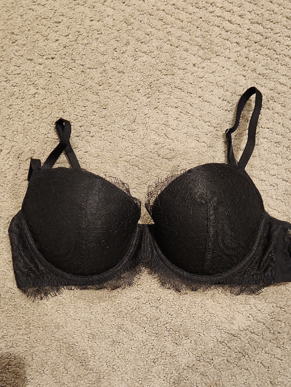 NEW Victoria's Secret Lined Demi, Black Lace Push-Up Bra - 34C